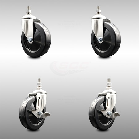 Service Caster 5 Inch 316SS Hard Rubber Wheel Swivel 12mm Threaded Stem Caster Brakes, 2PK SCC-SS316TS20S514-HRS-M1215-2-TLB-2